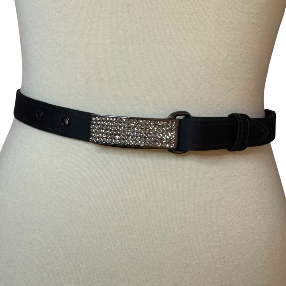 Glamorous Black Belt with Silver Crystal Buckle